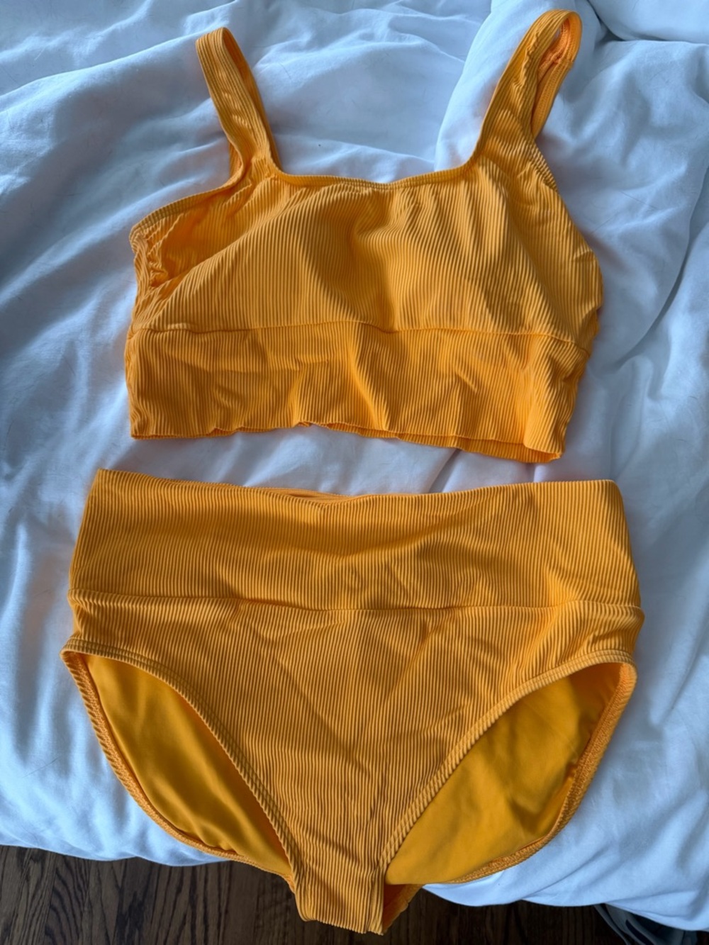 Lands End Orange Ribbed Midkini and High Waisted Bottom Swimsuit - size Large - Picture 4 of 6